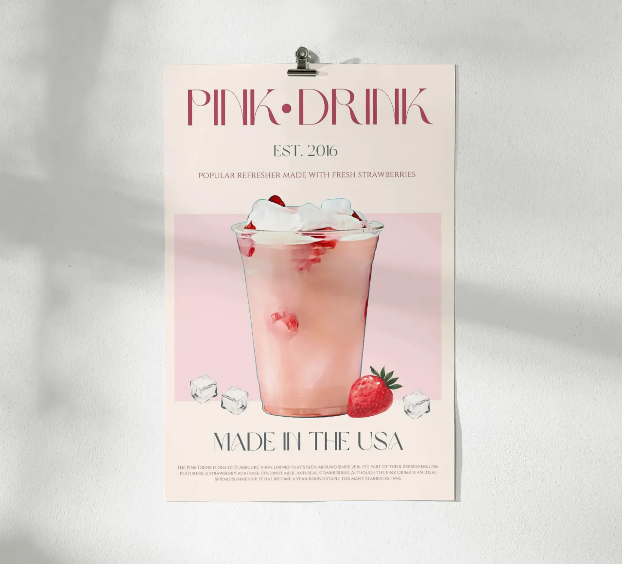 Stampa di una bevanda rosa poster con telaio in alluminio da KOKRPrints