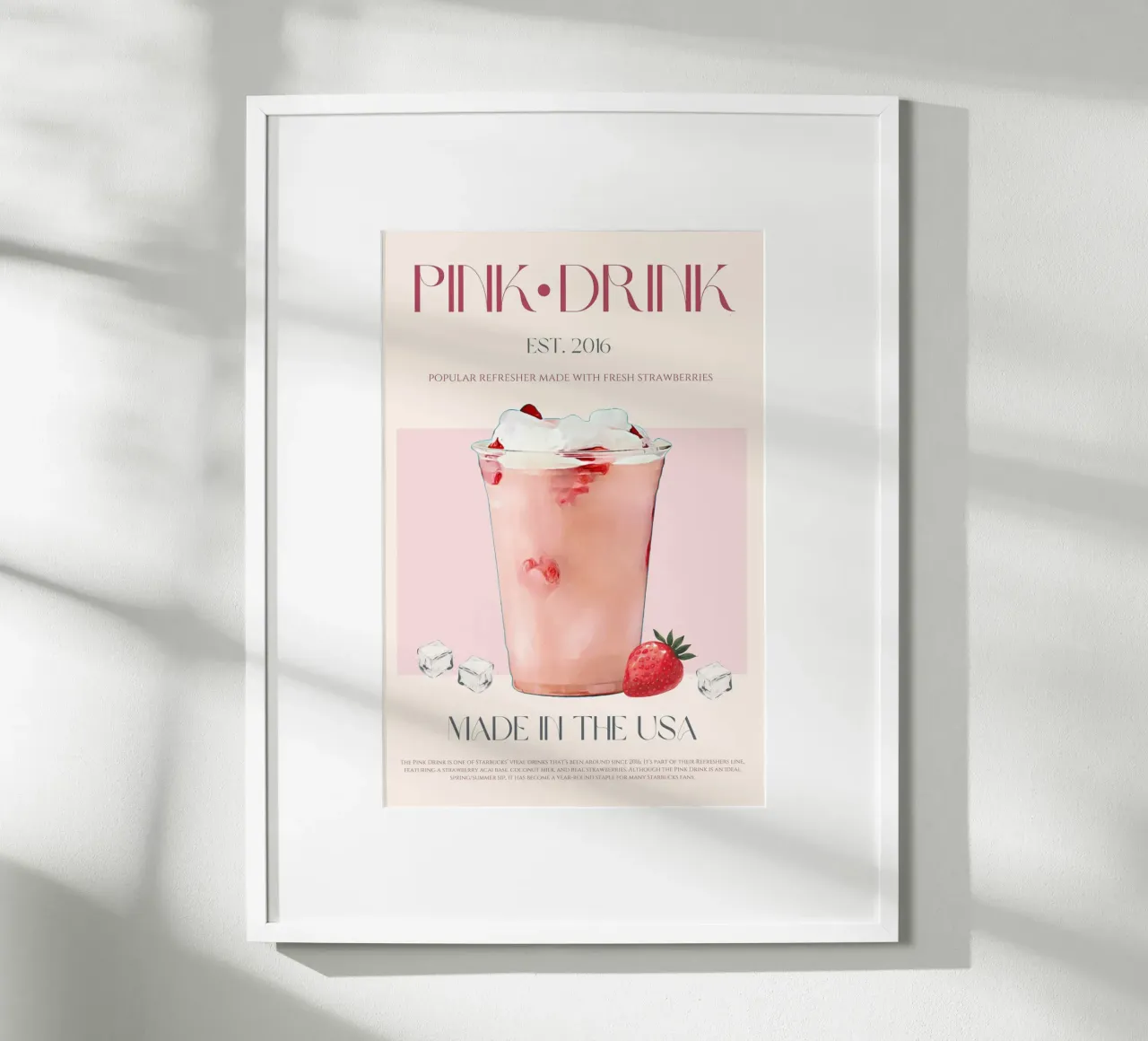 Stampa di una bevanda rosa poster con telaio in alluminio da KOKRPrints