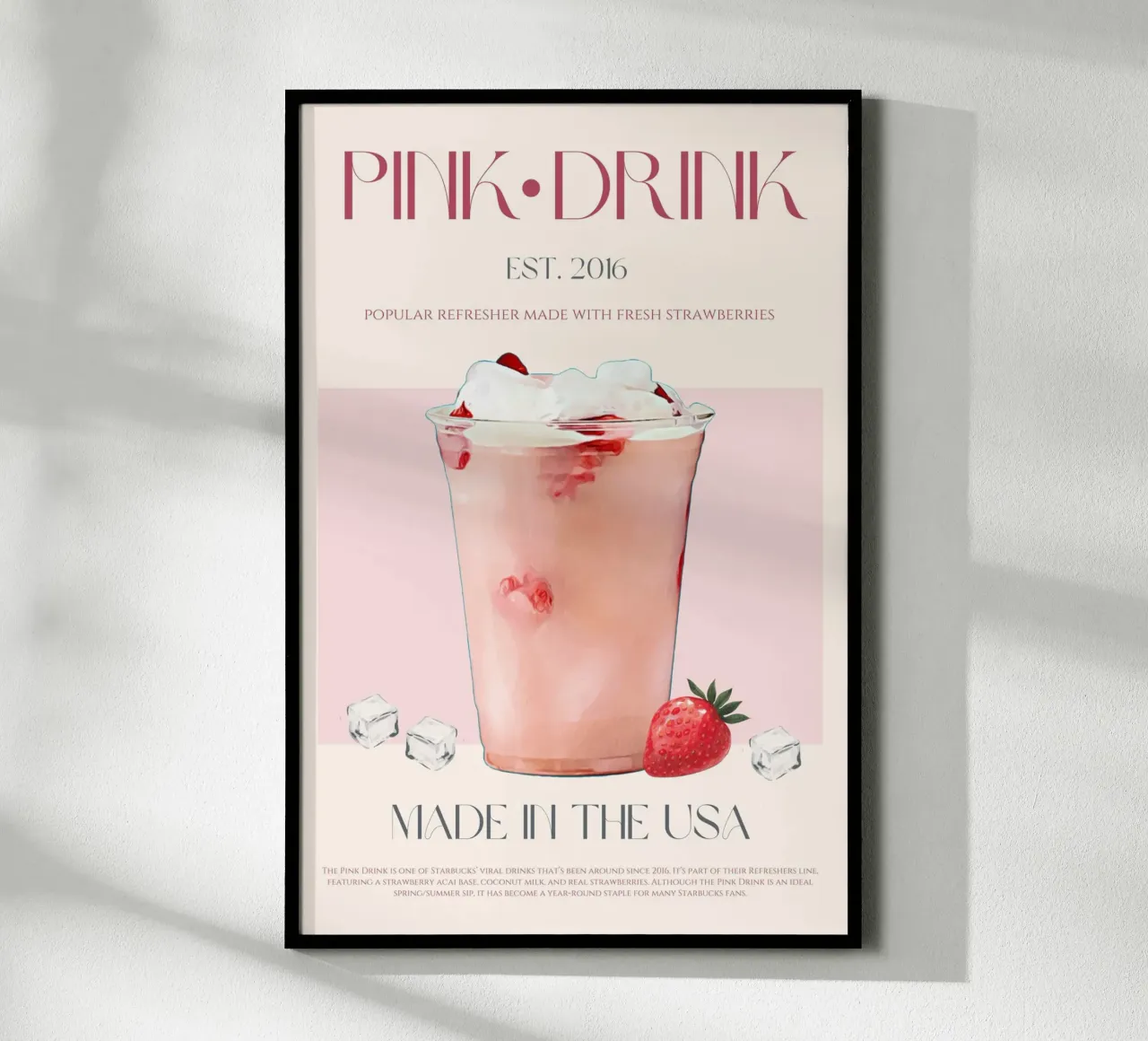 Stampa di una bevanda rosa poster con telaio in alluminio da KOKRPrints