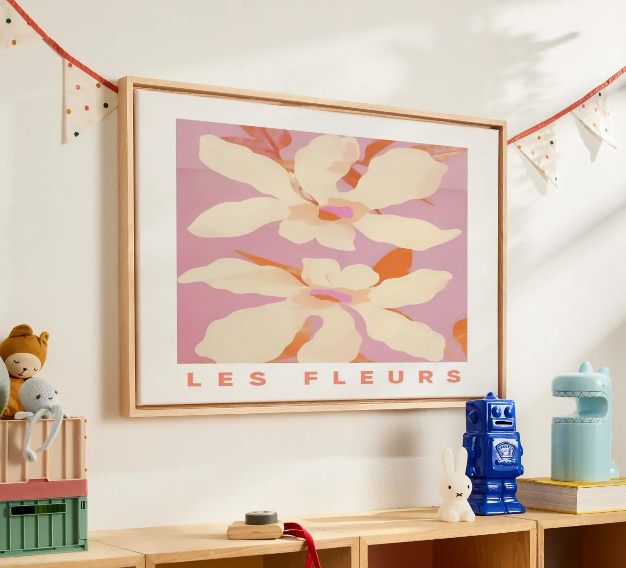 Les Fleurs, Stampa floreale, Poster botanico floreale, Arte rosa tela con Cornice a cassetta da Bella Studio