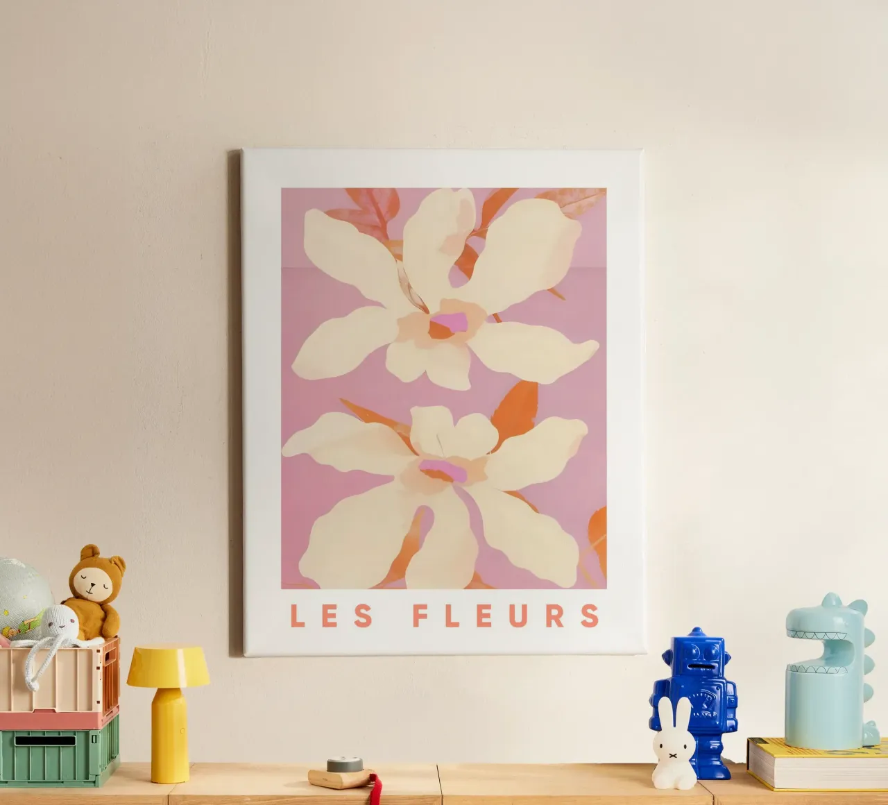 Les Fleurs, Stampa floreale, Poster botanico floreale, Arte rosa tela con Cornice a cassetta da Bella Studio