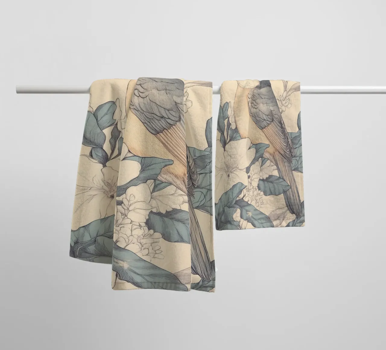 Uccelli nella giungla asciugamano da bagno da Melloi Art Print