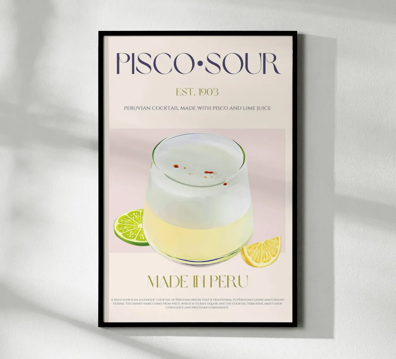 Pisco Sour Cocktail Print poster by KOKRPrints