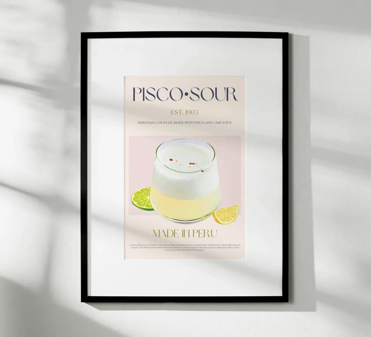 Pisco Sour Cocktail Print poster by KOKRPrints