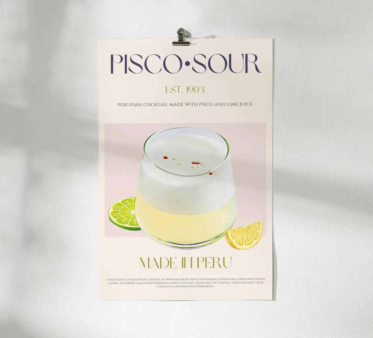 Pisco Sour Cocktail Print poster by KOKRPrints