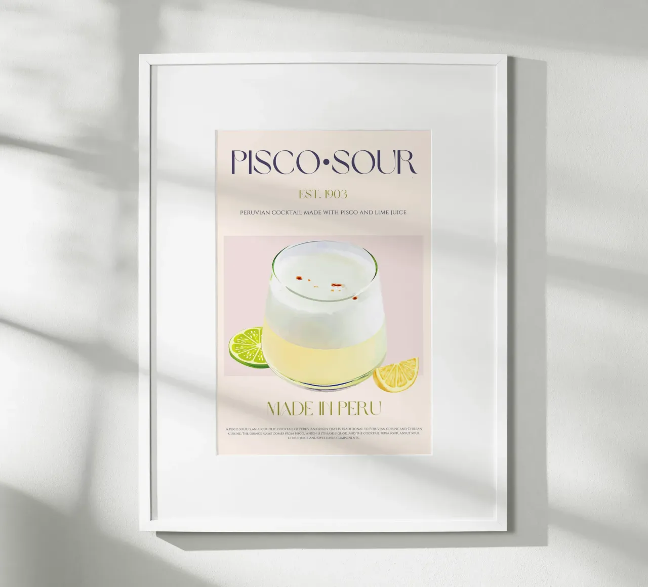 Pisco Sour Cocktail Print poster by KOKRPrints