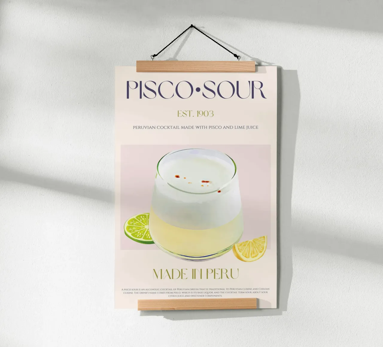 Pisco Sour Cocktail Print poster by KOKRPrints