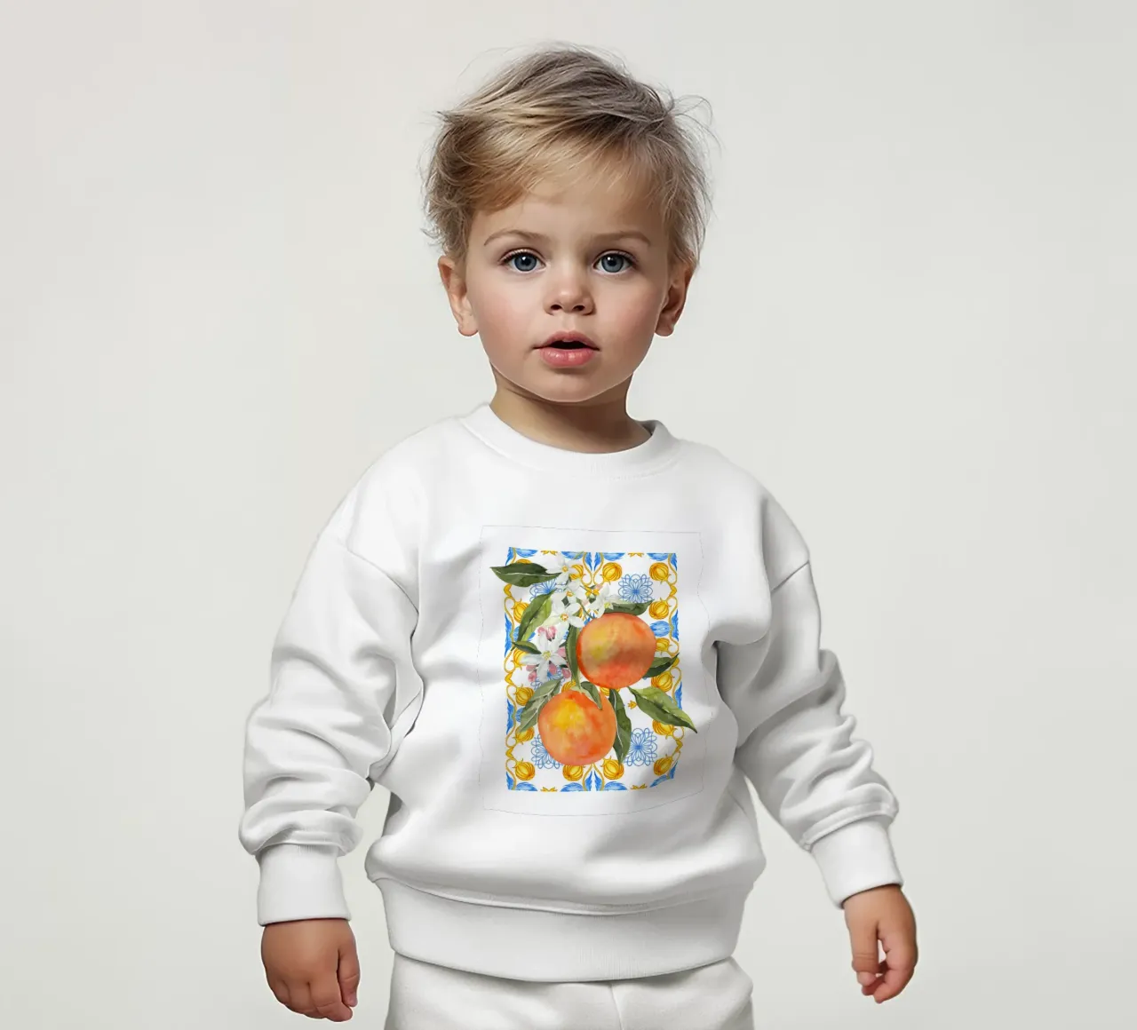 Orange Fruit Watercolour Poster, Italian Art, Mediterranean baby sweatshirt by Bella Studio