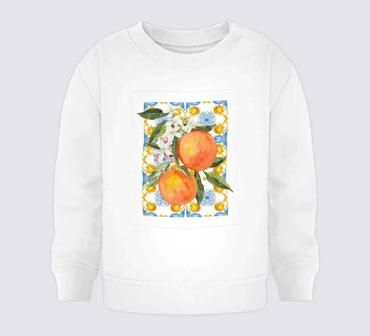 Orange Fruit Watercolour Poster, Italian Art, Mediterranean baby sweatshirt by Bella Studio