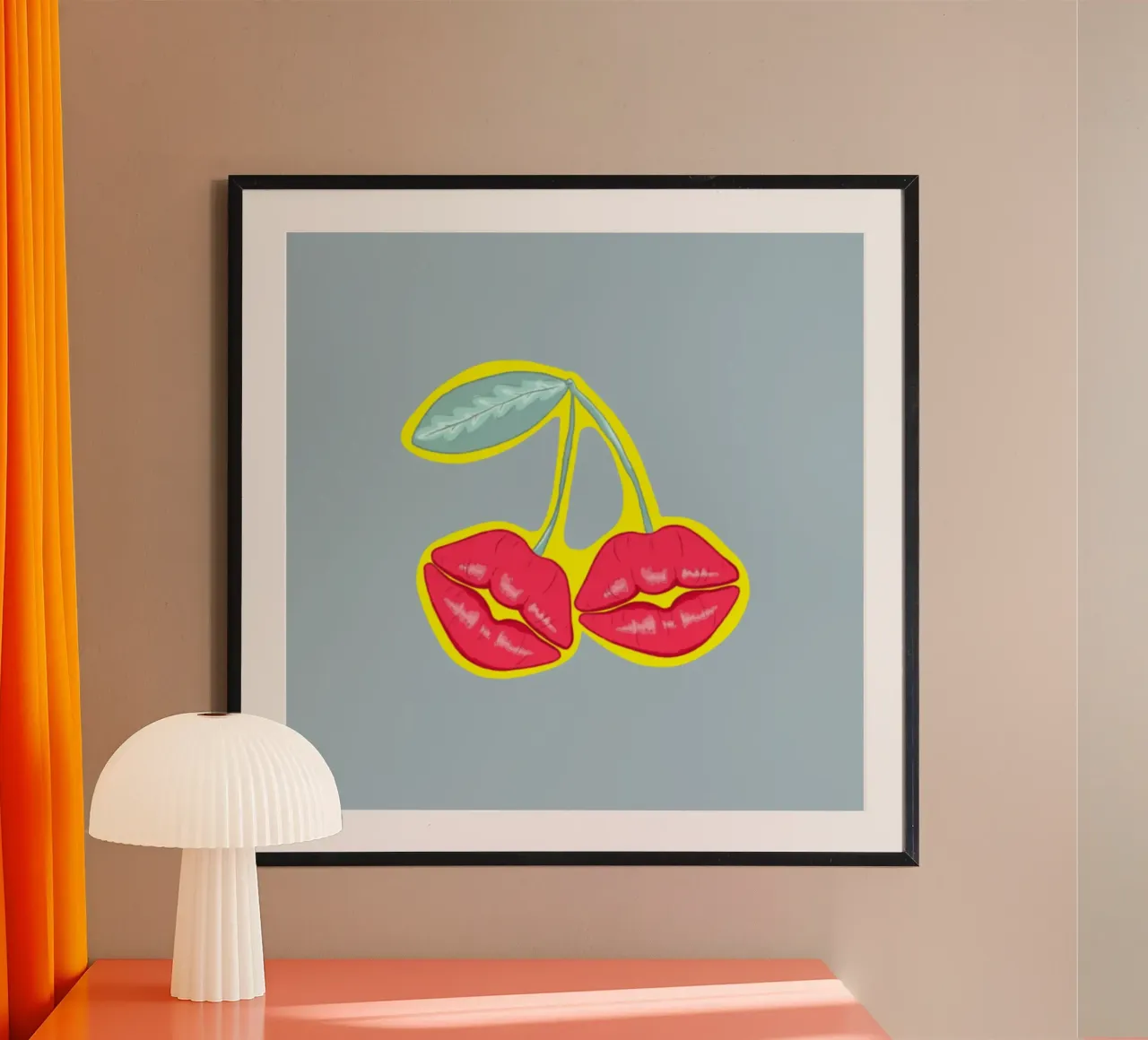 CHERRY KISS poster with aluminum frame by LAUSEMIA DESIGN STUDIO