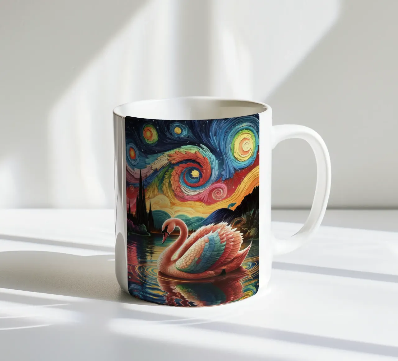Cigno e notte stellata tazza in ceramica da logic