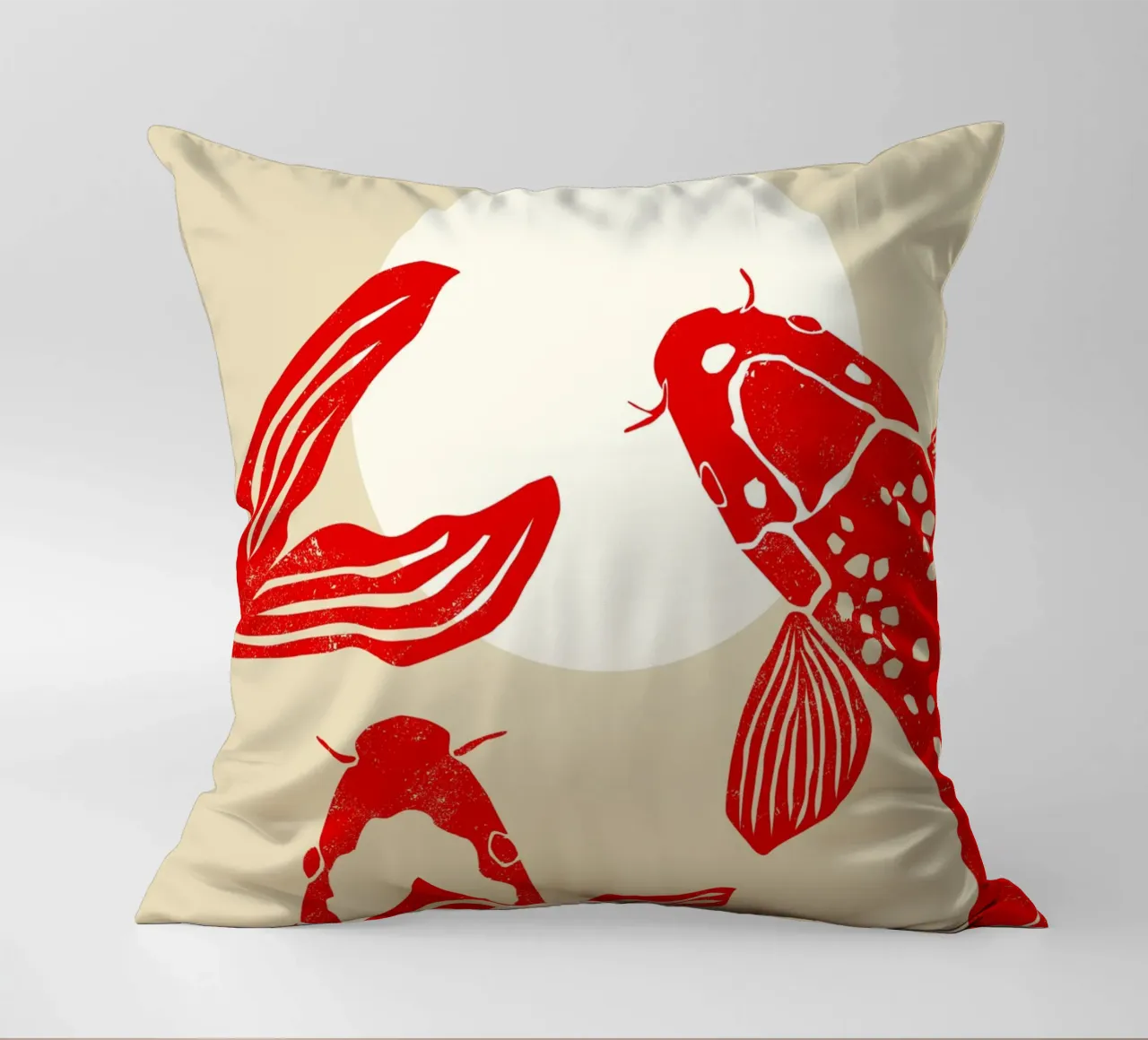Red koi fish decorative cushion by Indigo Rain