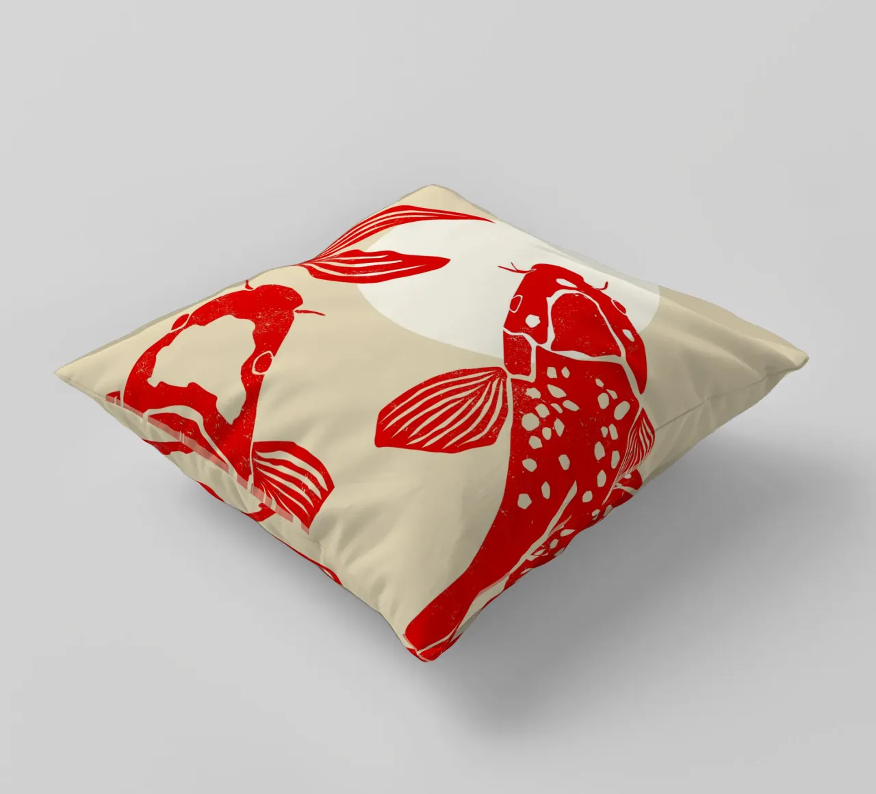Red koi fish decorative cushion by Indigo Rain