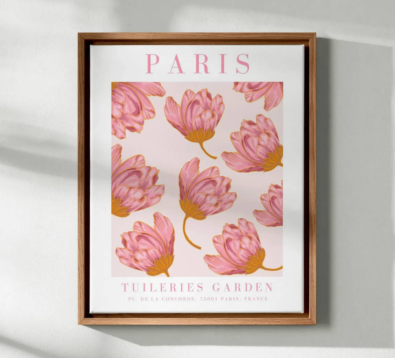 Paris Flower Poster, Roze Bloemsierkunst, Botanische Prints canvas met Baklijst van ArtHaus
