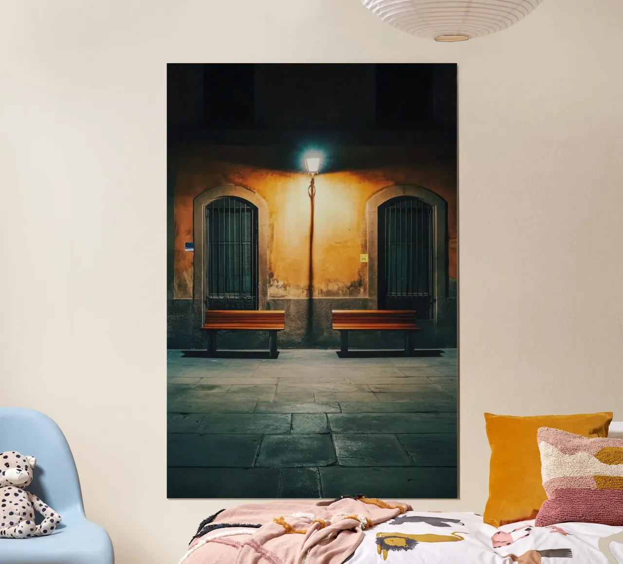 Le panchine di Roma: un invito alla serenità poster con telaio in legno da By Night