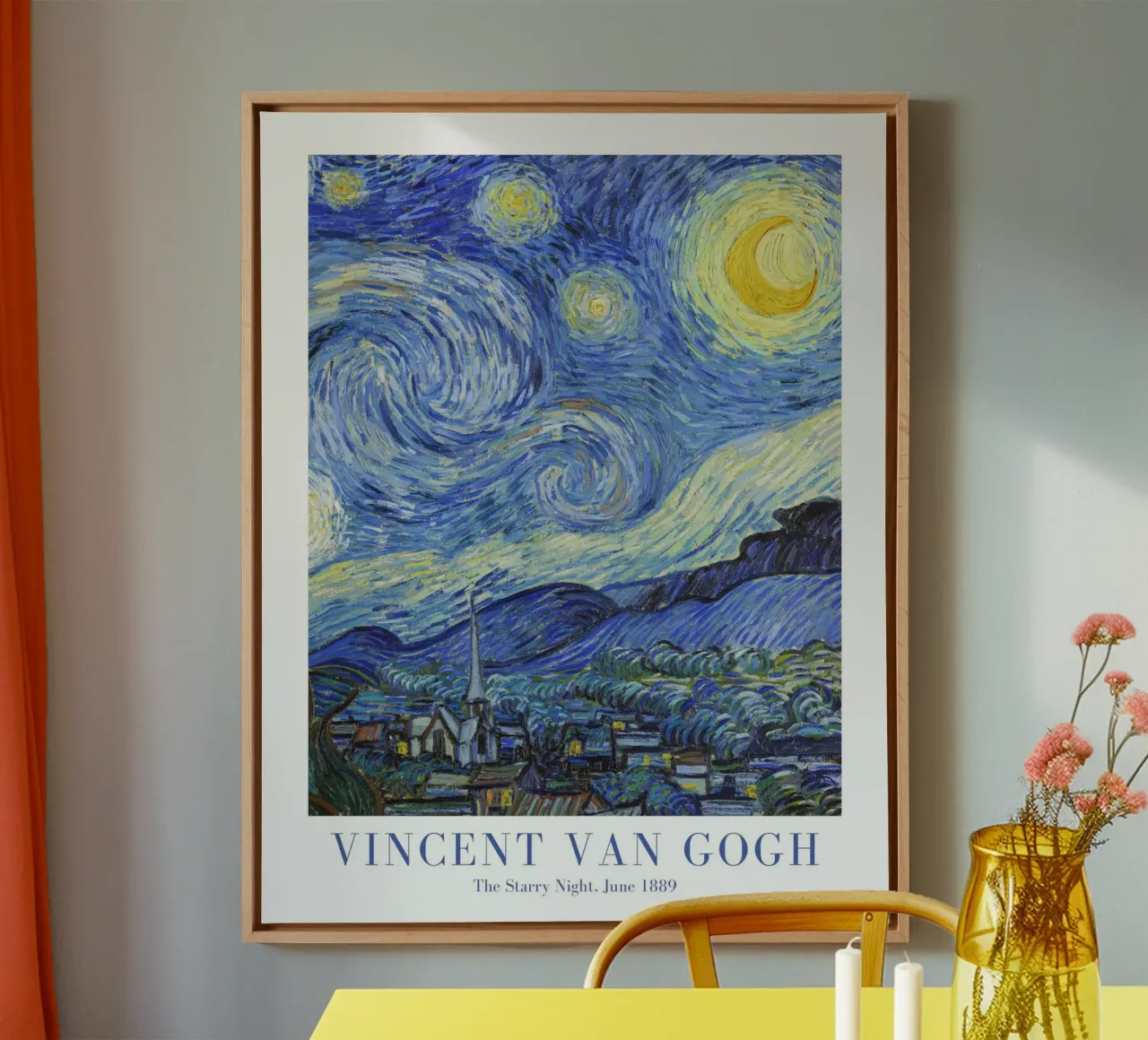 Van Gogh, Sternennacht, Ölgemälde, Blaue Wandkunst Leinwand mit Schattenfugenrahmen von ArtHaus