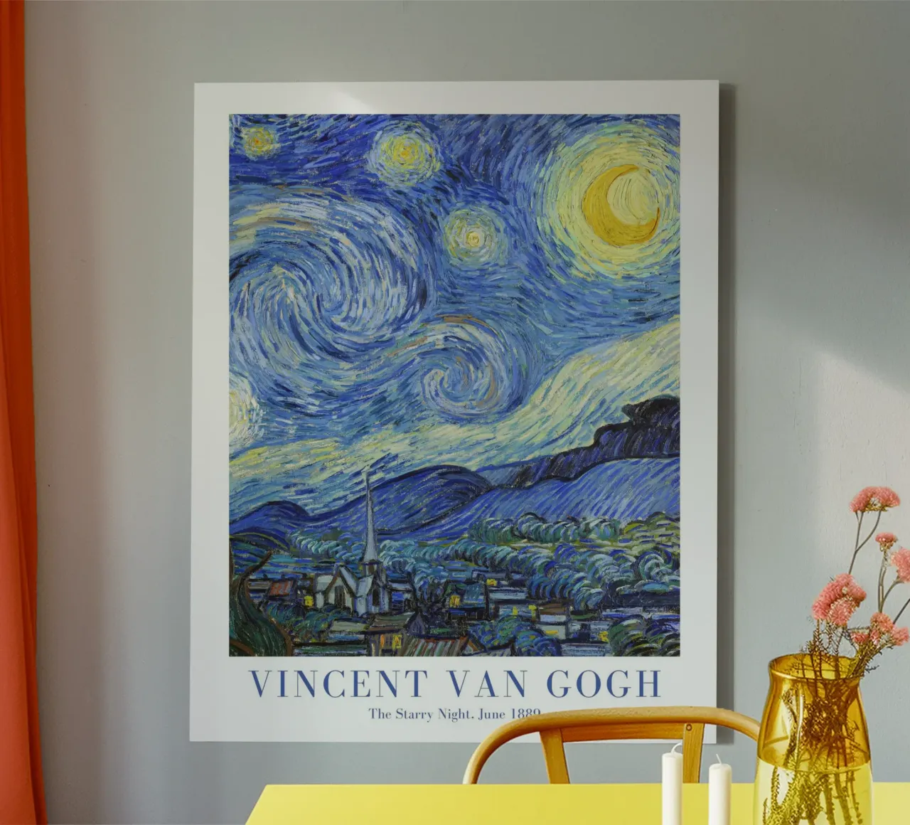 Van Gogh, Sternennacht, Ölgemälde, Blaue Wandkunst Leinwand mit Schattenfugenrahmen von ArtHaus