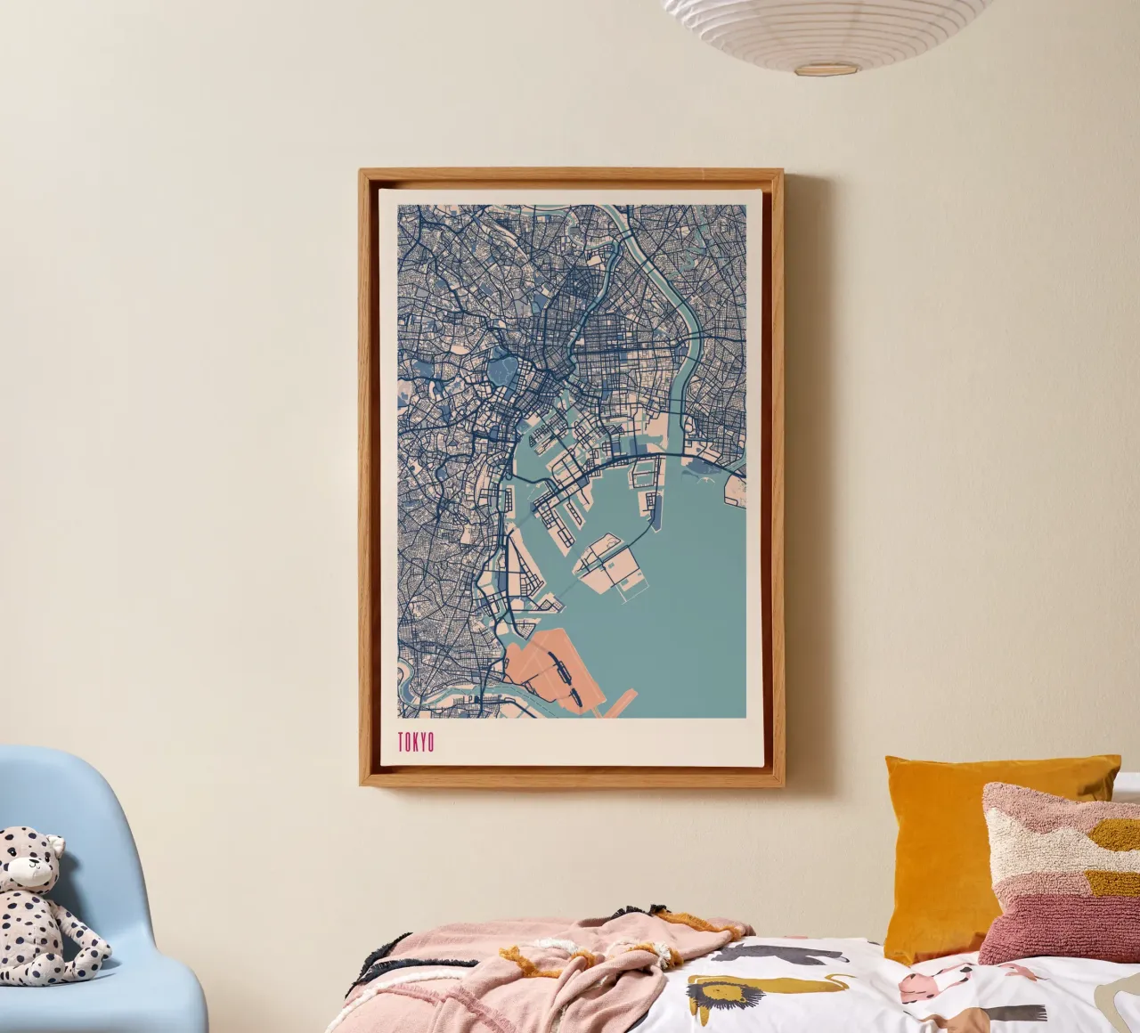 Tokio in blauw canvas met Baklijst van MOOODZART