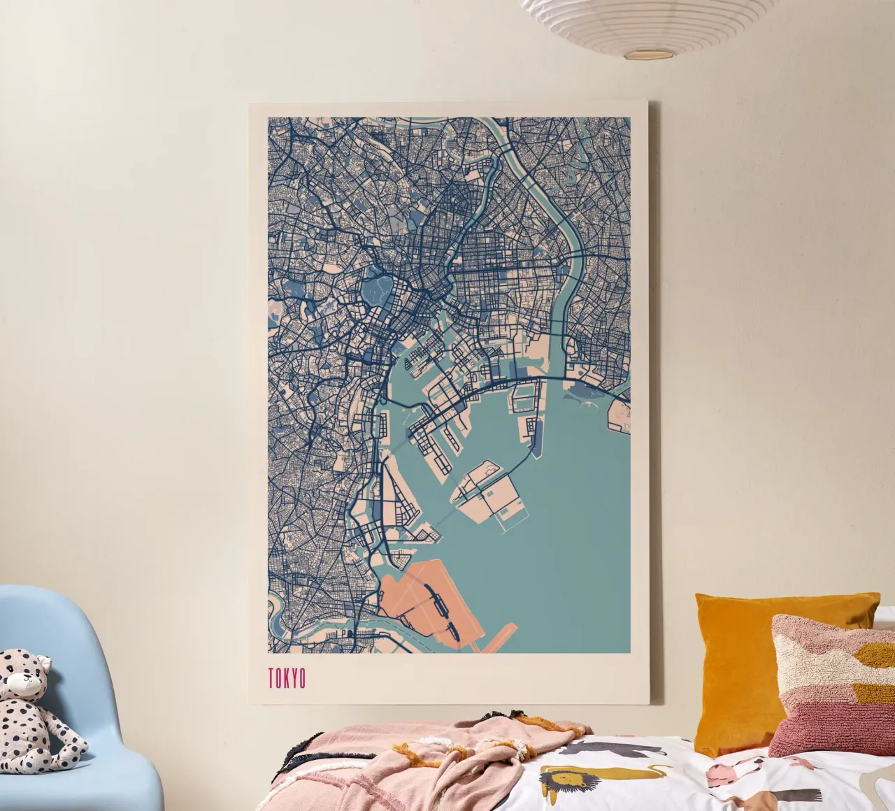Tokio in blauw canvas met Baklijst van MOOODZART