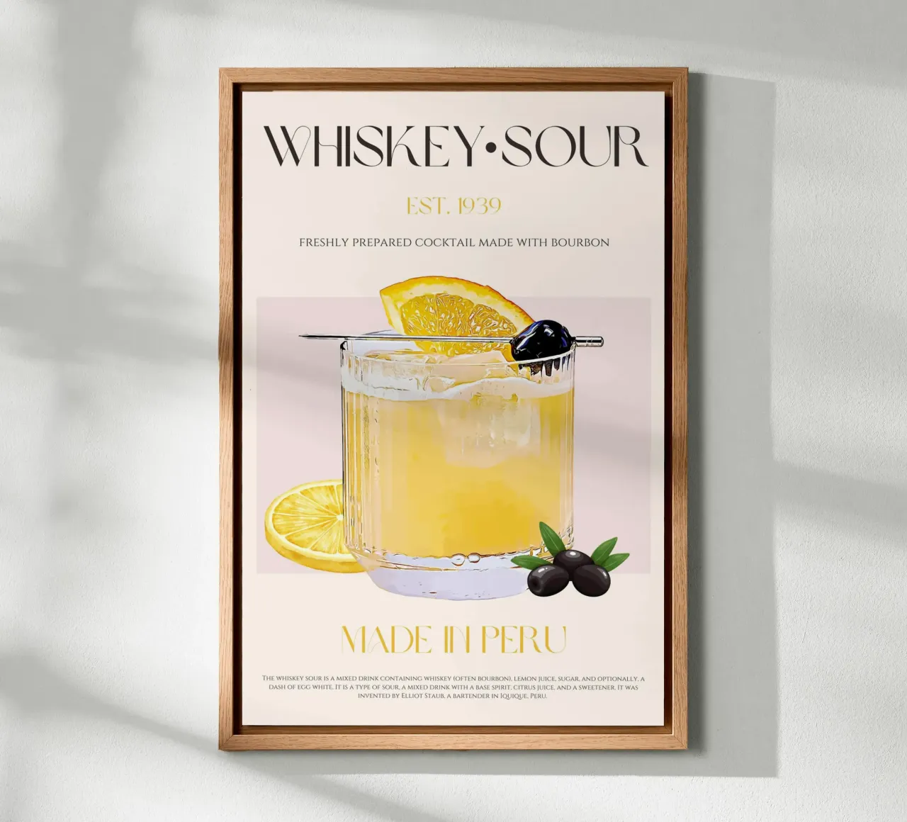 Cóctel Whiskey Sour Print lienzo con Marco flotante de KOKRPrints