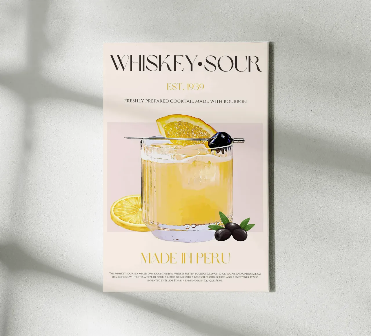 Whiskey Sour Cocktail Print canvas by KOKRPrints