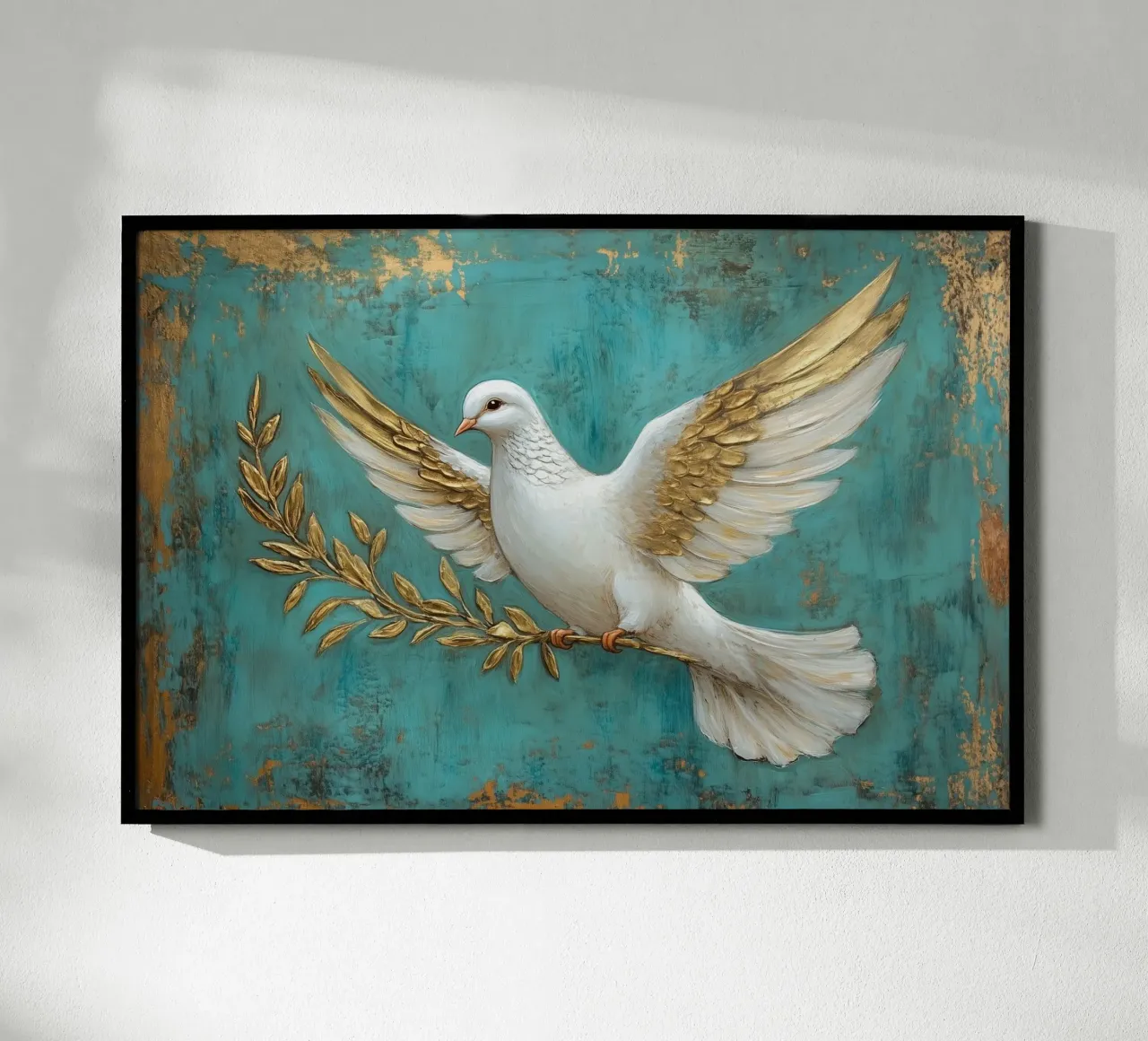Colomba della pace con ramo d'ulivo poster con telaio in legno da Carinaprint