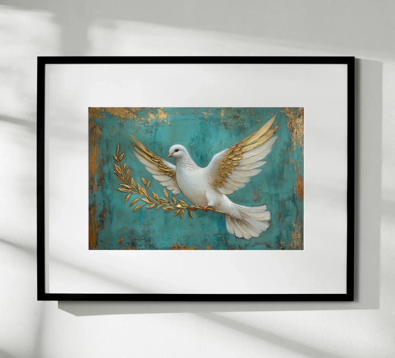 Colomba della pace con ramo d'ulivo poster con telaio in legno da Carinaprint