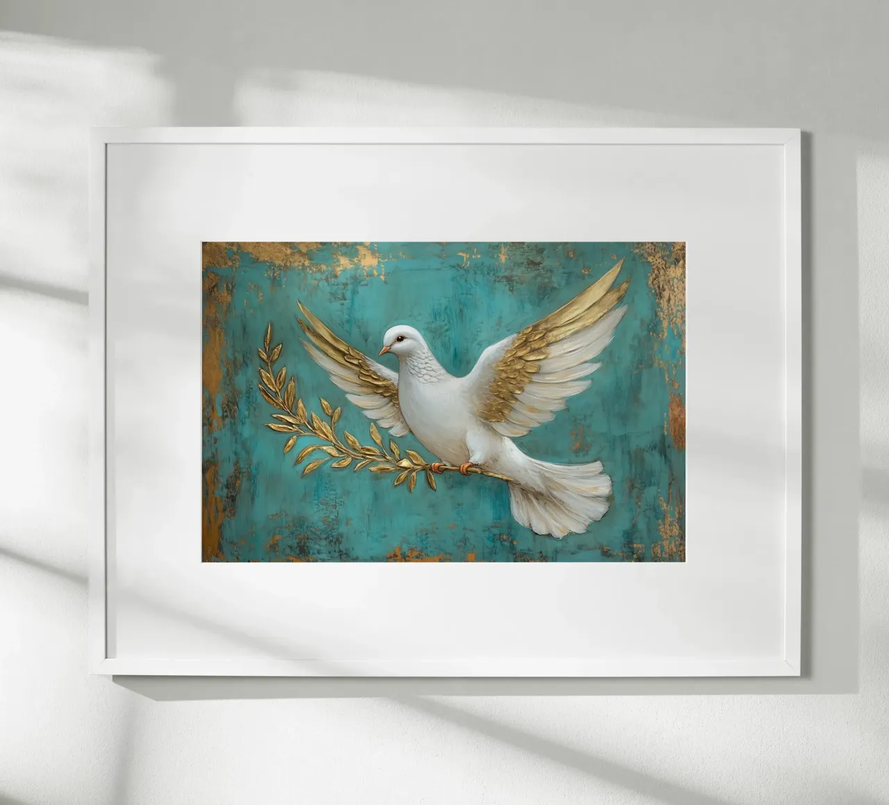 Colomba della pace con ramo d'ulivo poster con telaio in legno da Carinaprint