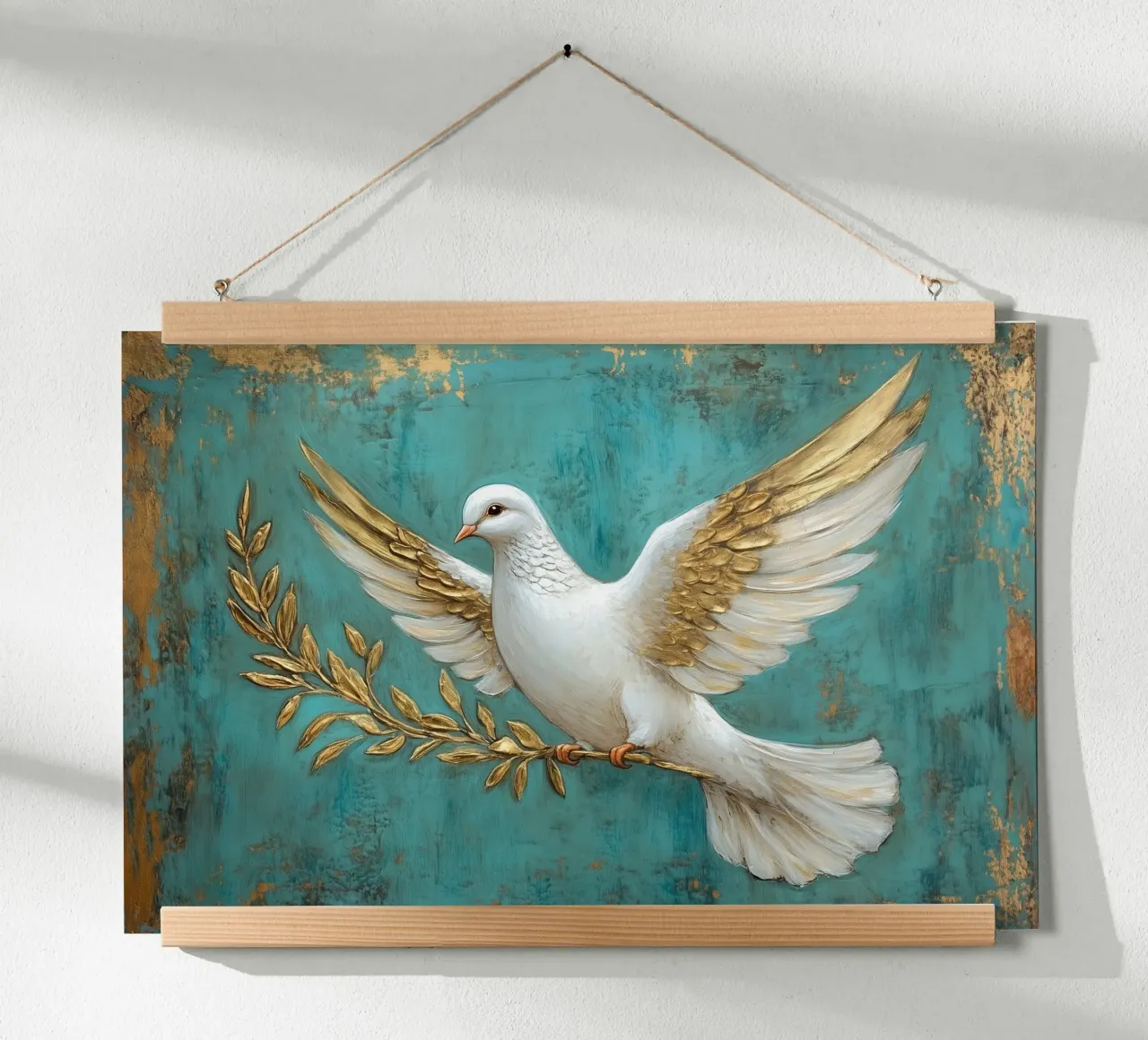 Colomba della pace con ramo d'ulivo poster con telaio in legno da Carinaprint