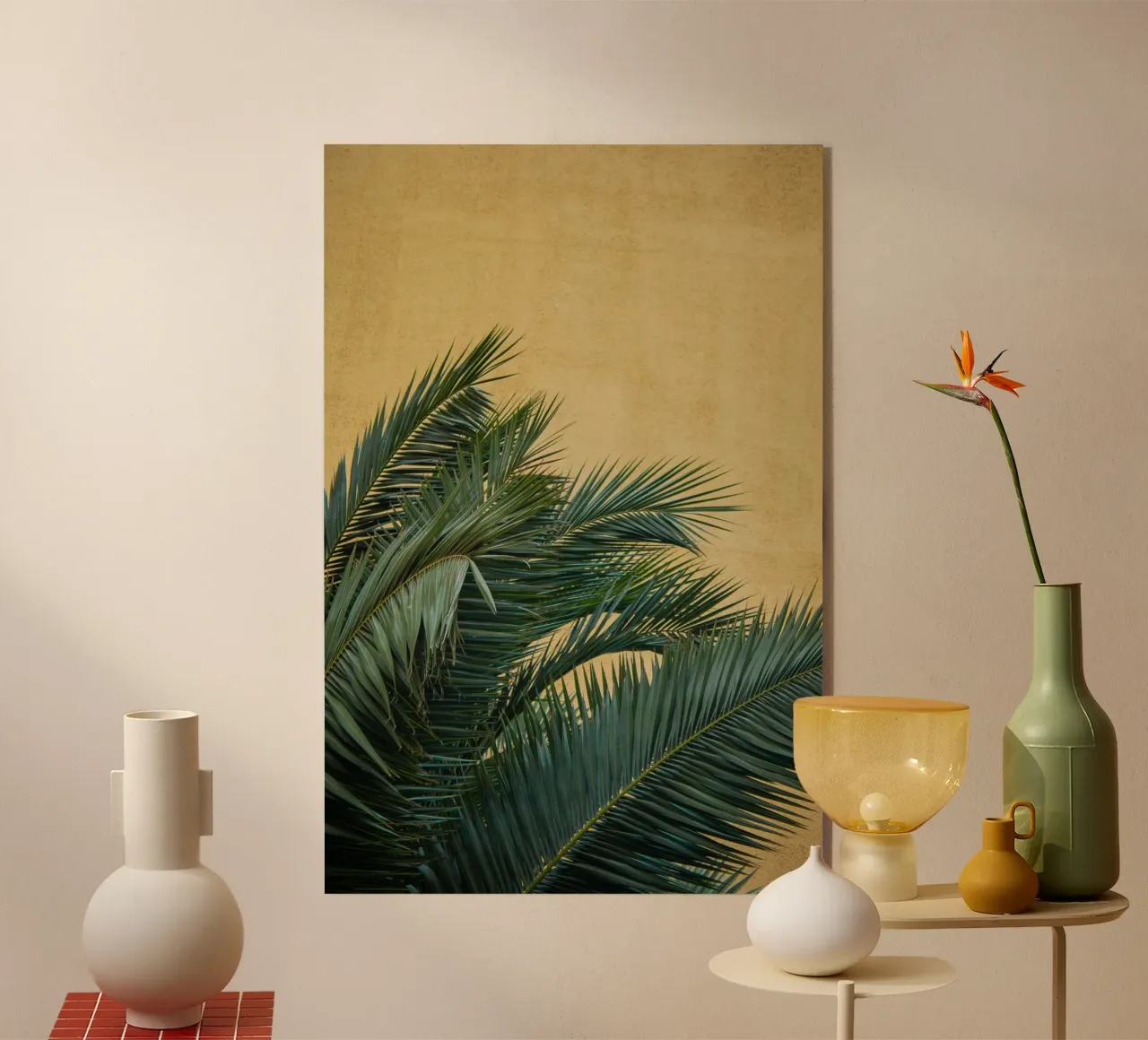 Golden Palm Leaves acrylic glass by Victoria Frost