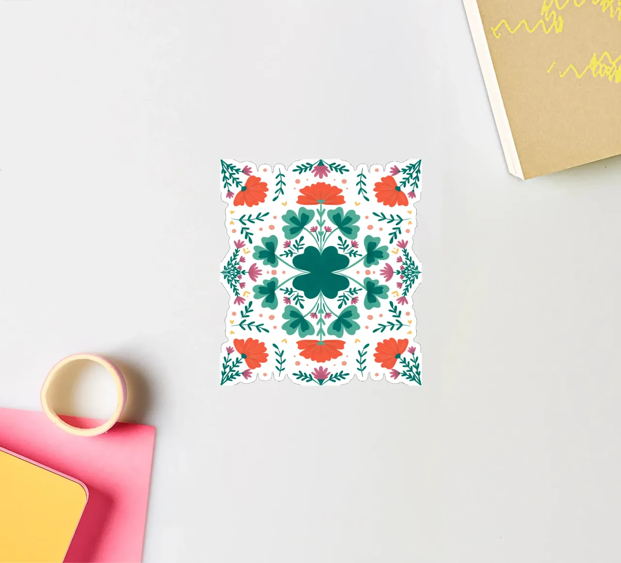 Kleeblätter und Blumen - aquamarin und orange Sticker von Wackapacka