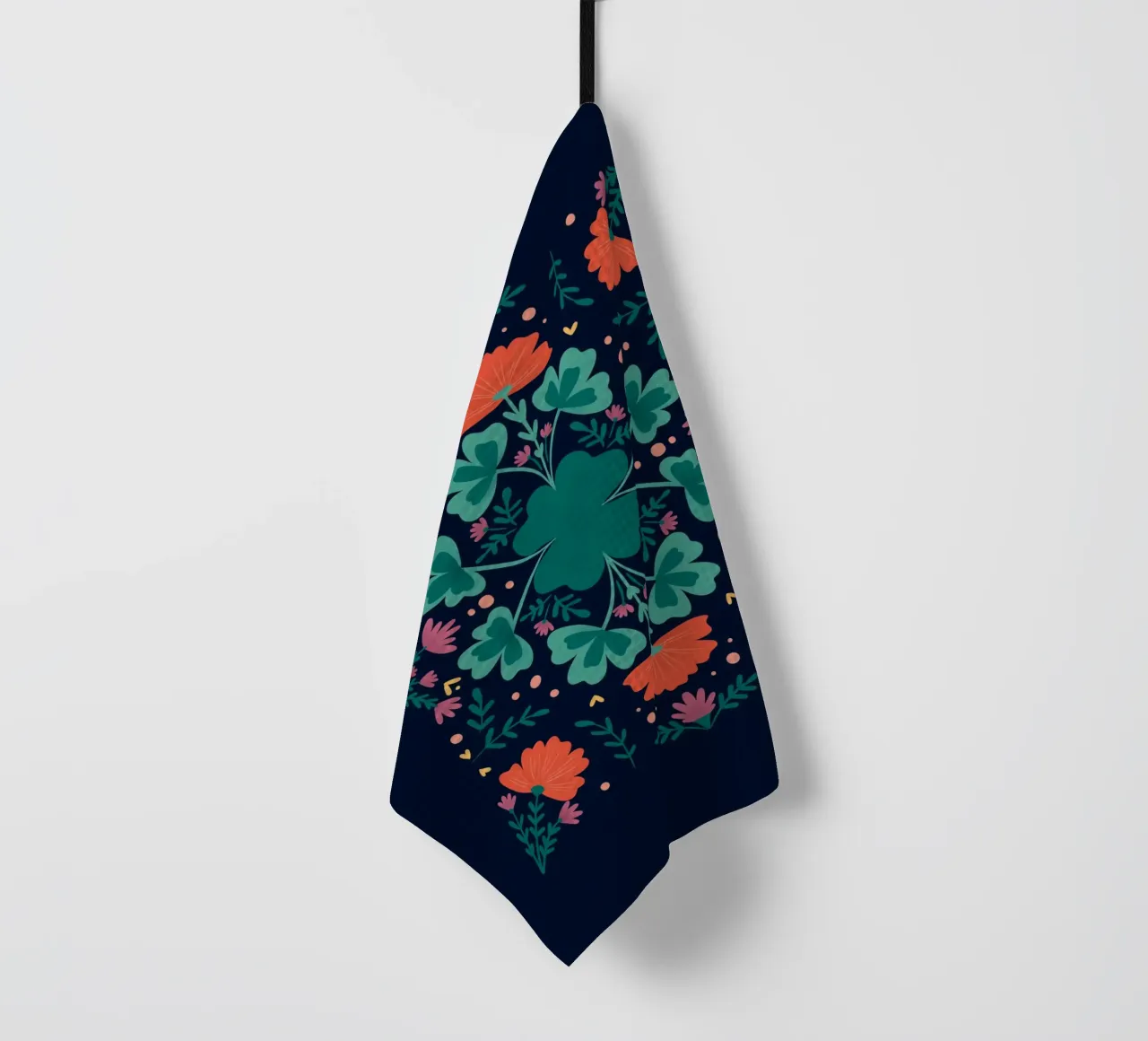 Trifogli e fiori - verde acqua e arancione canovaccio da cucina da Wackapacka