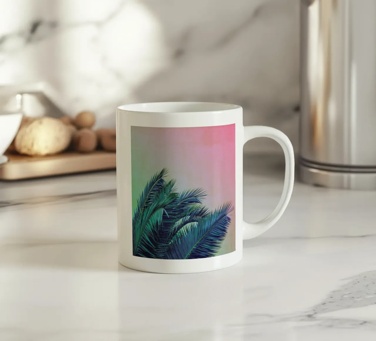 Pink Palm Tree Leaves tazza in ceramica da Victoria Frost