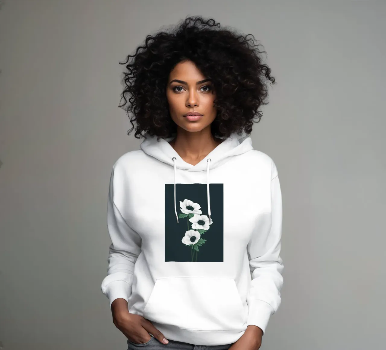 Anemoni bianchi felpa con cappuccio da Katja Stehle Design