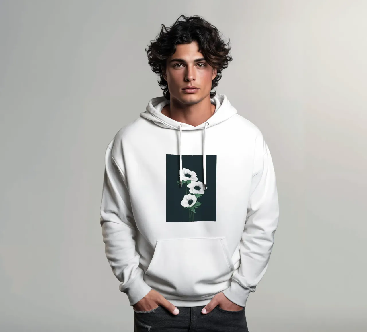 Anemoni bianchi felpa con cappuccio da Katja Stehle Design
