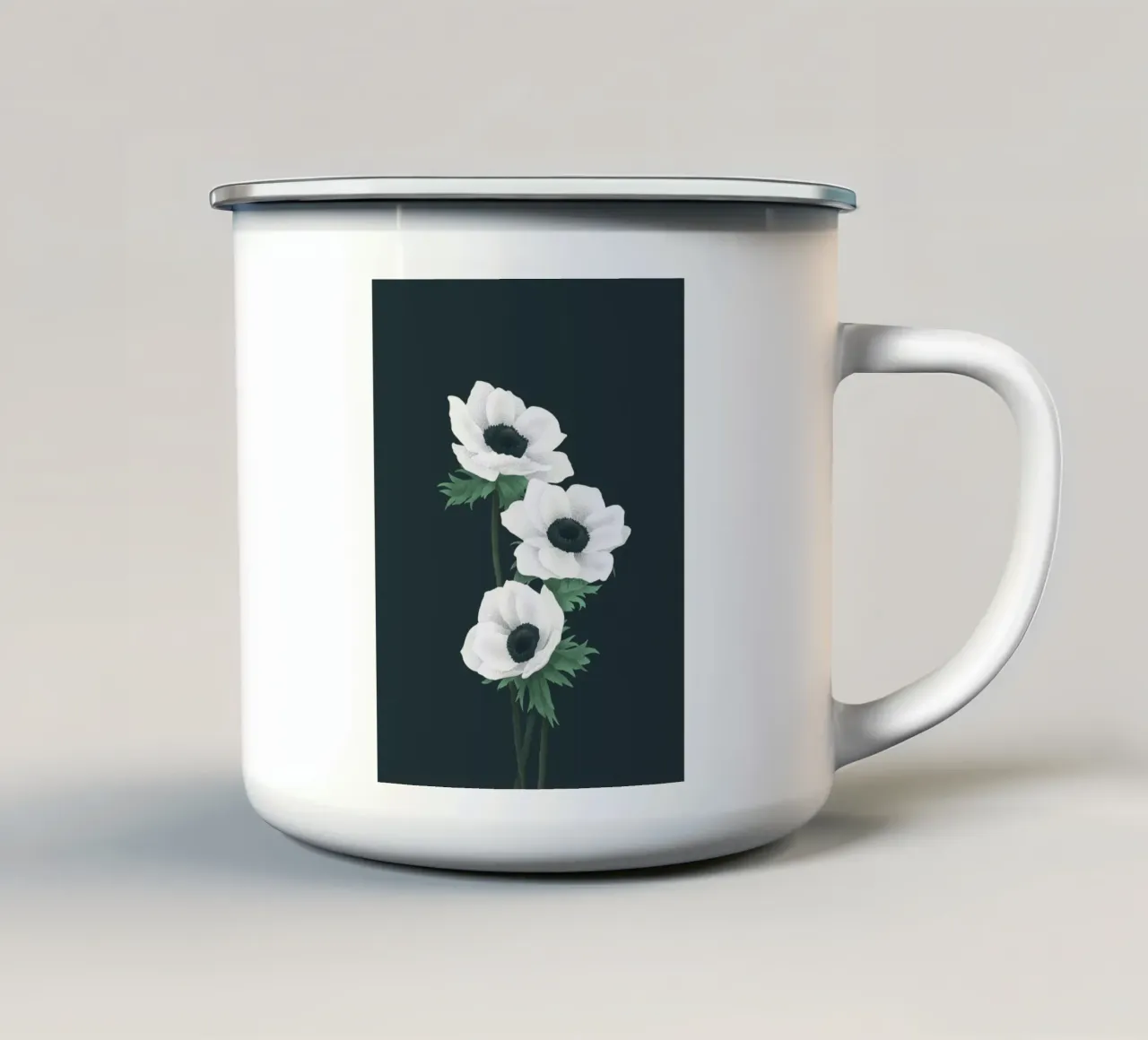 Anemoni bianchi tazza in smalto da Katja Stehle Design