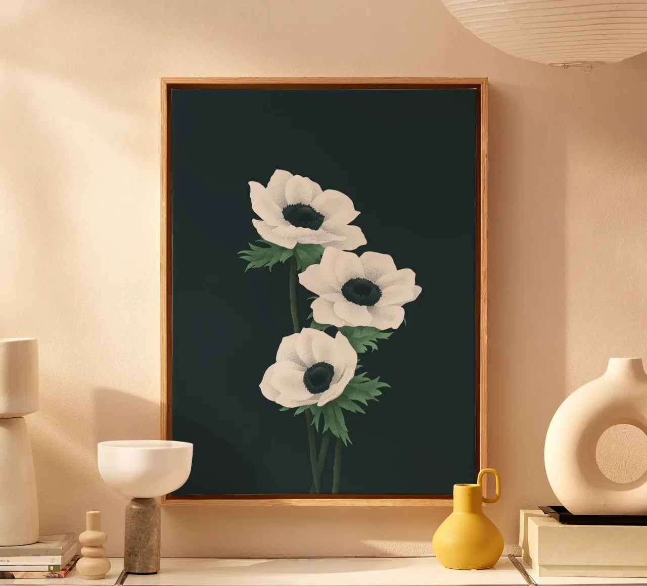 Anemoni bianchi tela con Cornice a cassetta da Katja Stehle Design