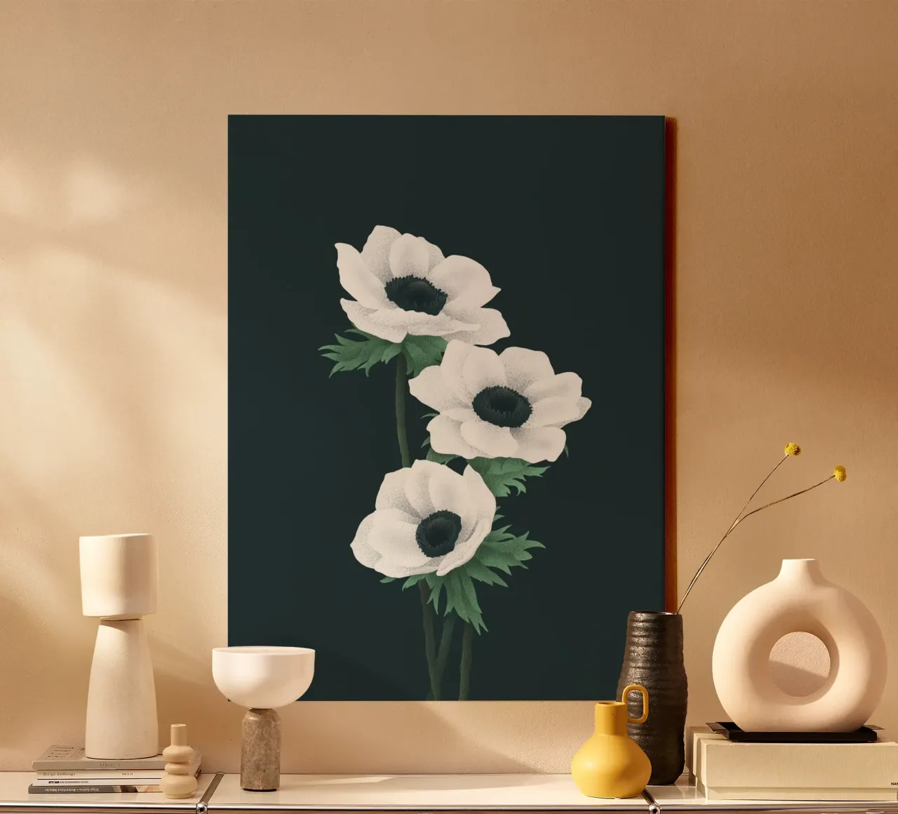 Anemoni bianchi tela con Cornice a cassetta da Katja Stehle Design