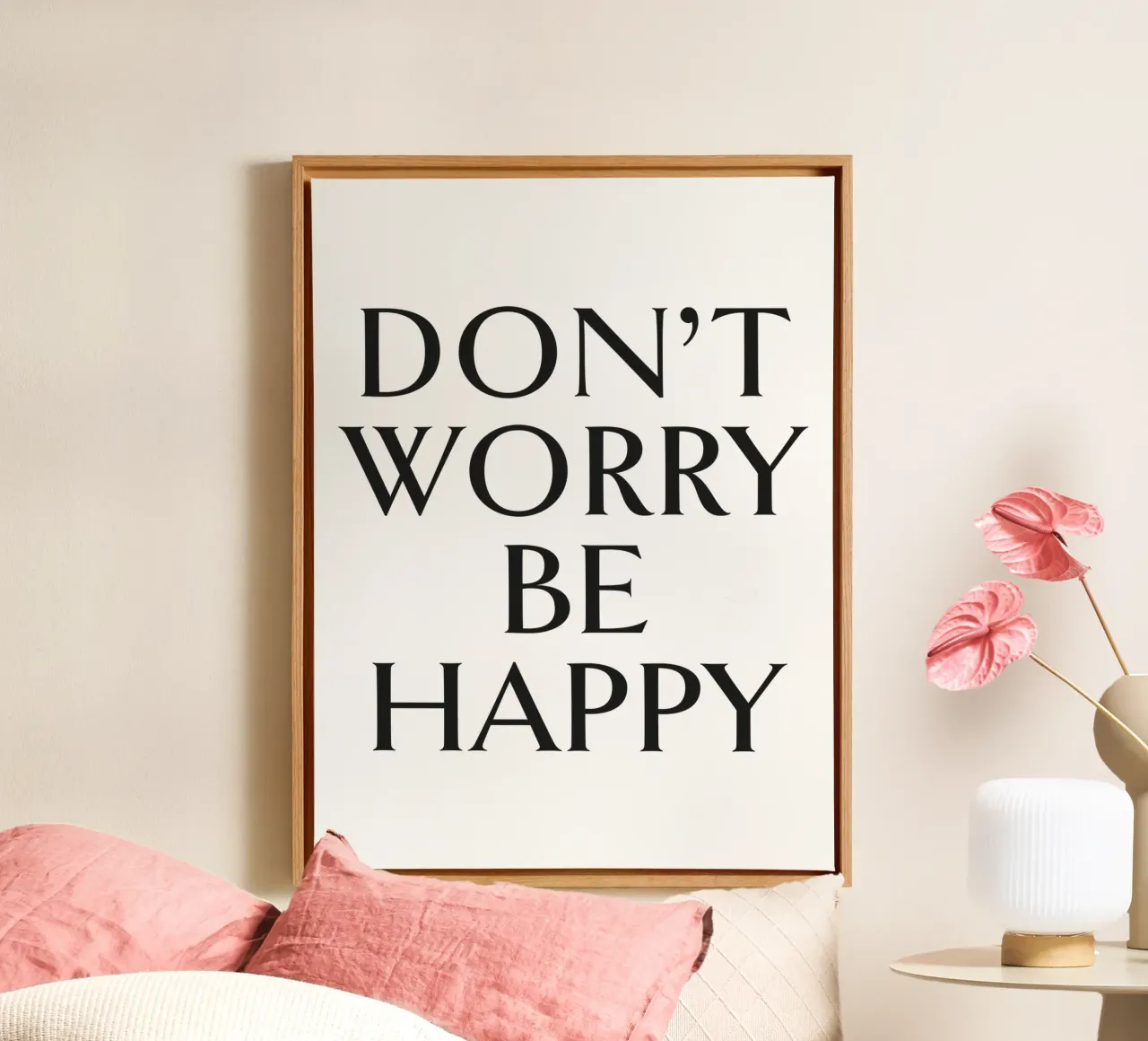DON'T WORRY BE HAPPY tela con Cornice a cassetta da Katja Stehle Design