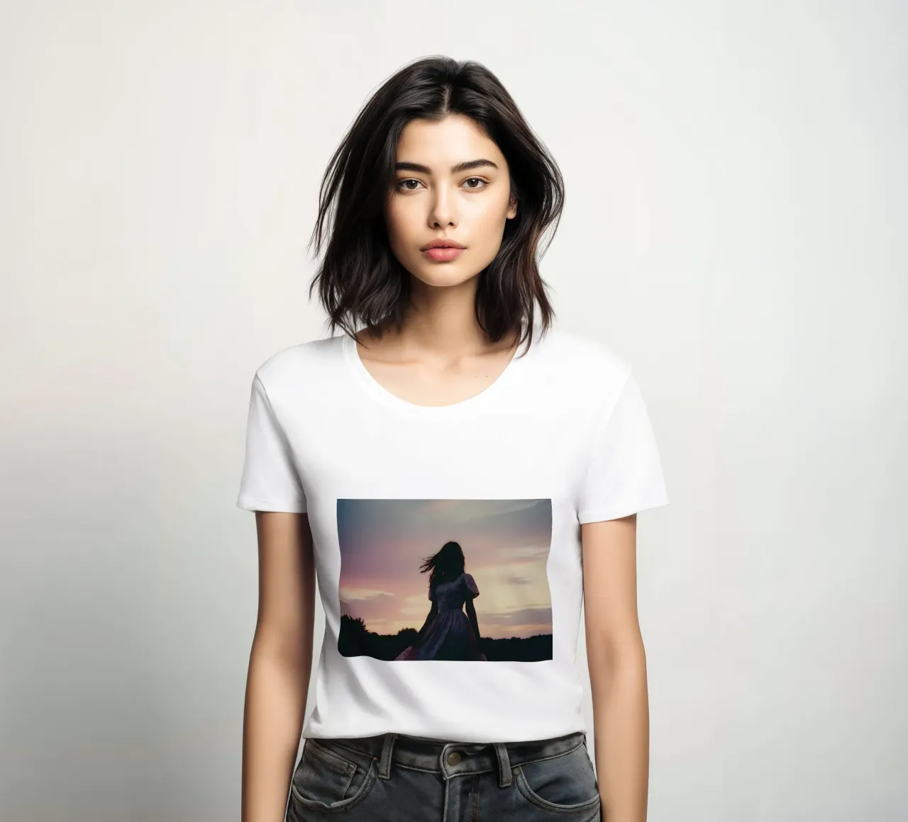 sagoma di una ragazza in abito con maniche a sbuffo t-shirt da donna da serinae