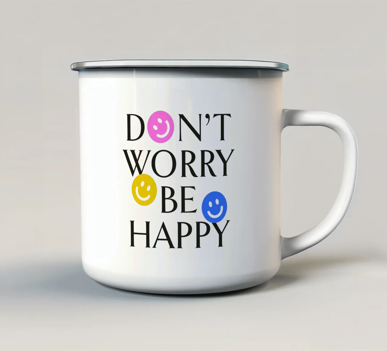 DON'T WORRY BE HAPPY :) tazza in smalto da Katja Stehle Design