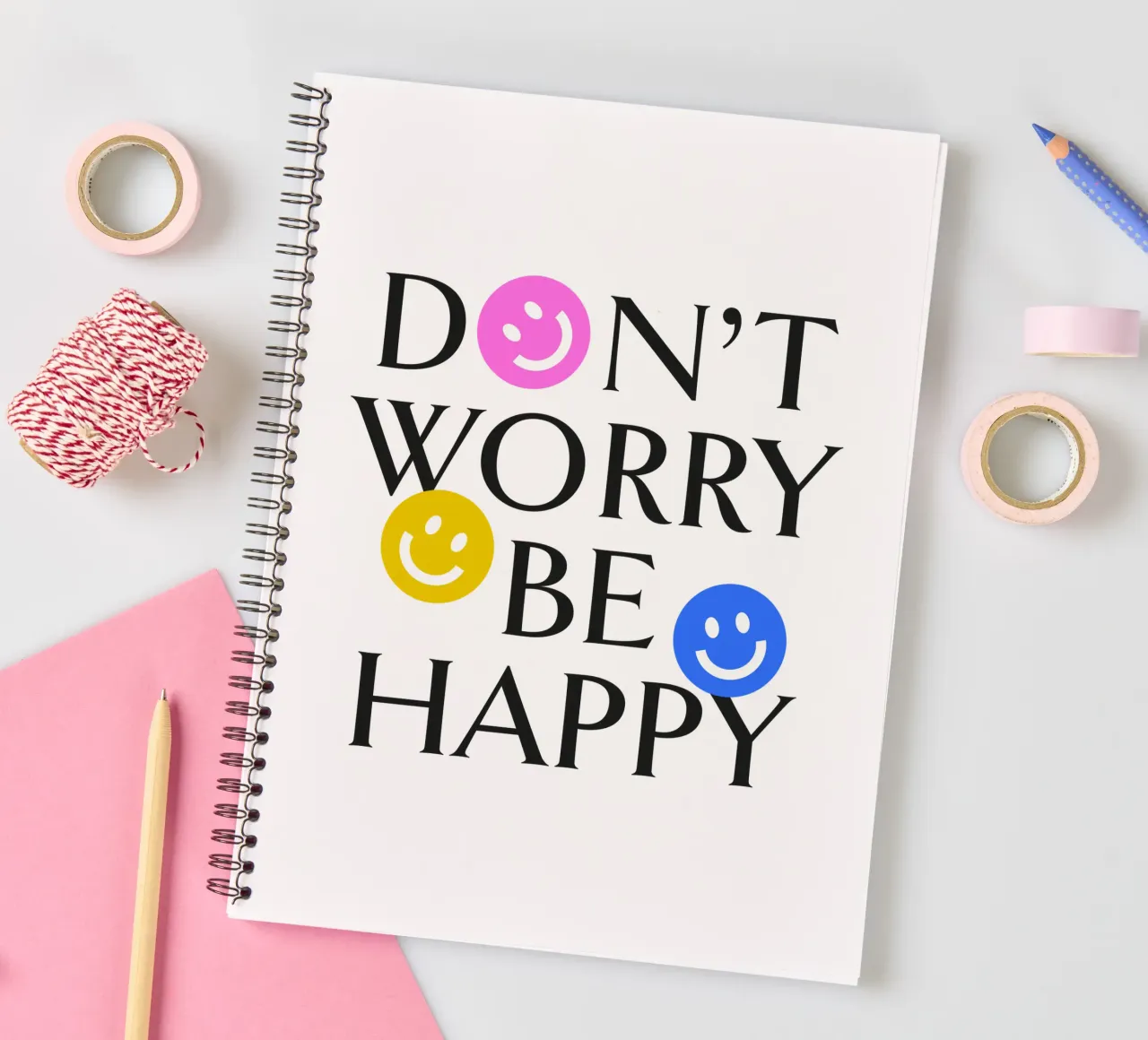 DON'T WORRY BE HAPPY :) spiral notebook by Katja Stehle Design