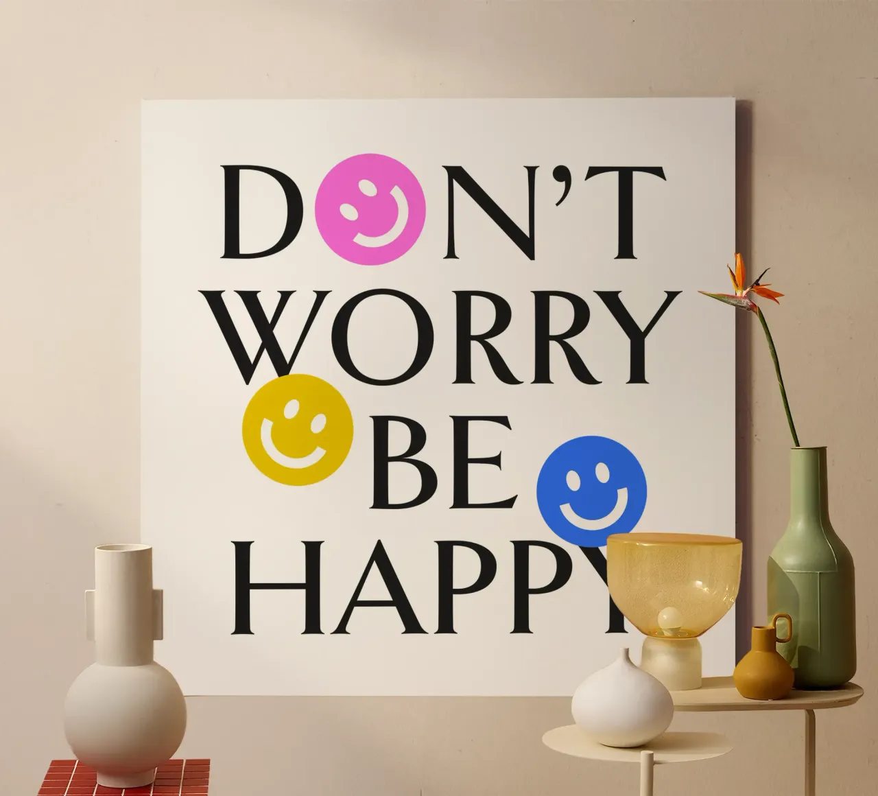 DON'T WORRY BE HAPPY :) tela con Cornice a cassetta da Katja Stehle Design