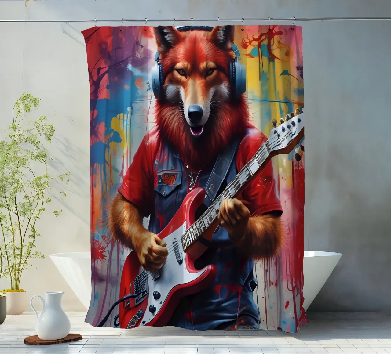 Lupo Rosso suona la chitarra tenda da doccia da MakArena