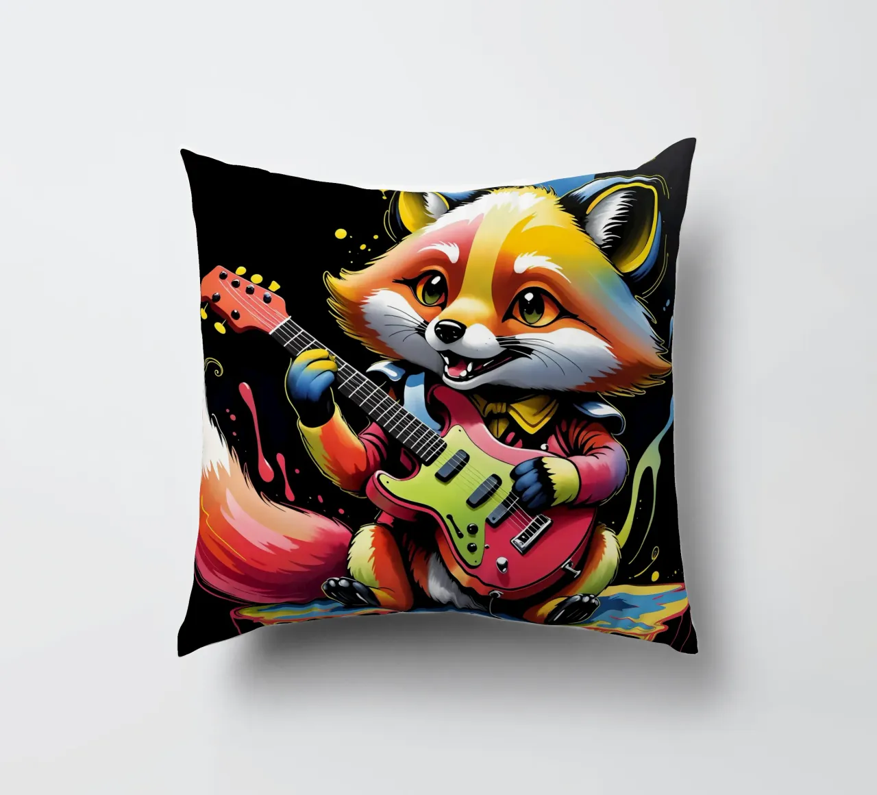 Little foxy play guitar decorative cushion by MakArena