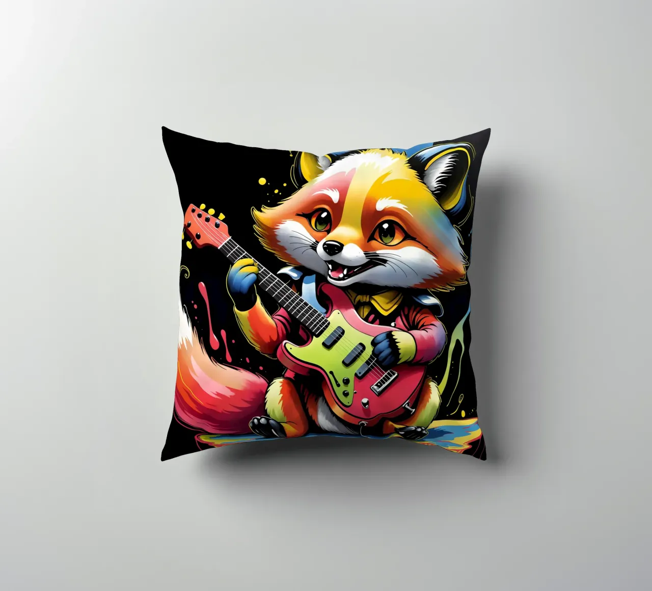 Little foxy play guitar decorative cushion by MakArena