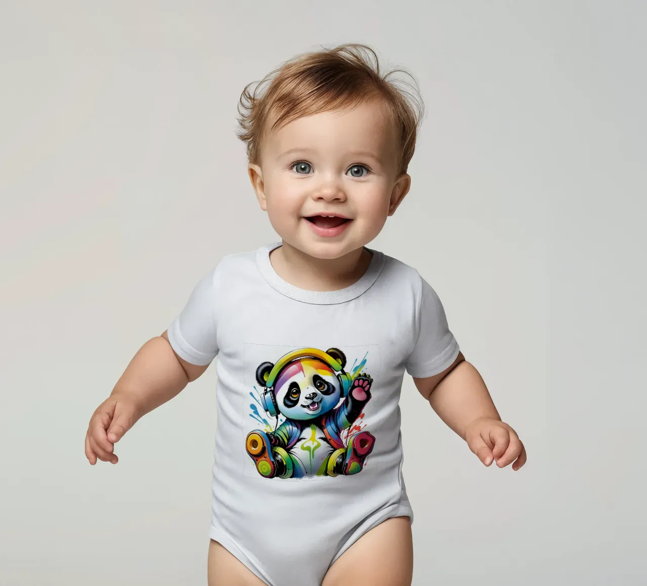 Piccolo panda con cuffie body neonato maniche corte da MakArena