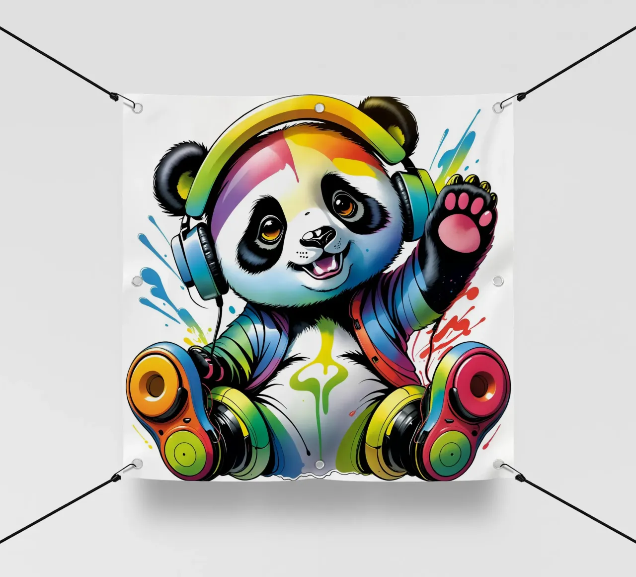 Piccolo panda con cuffie telo in pvc da MakArena