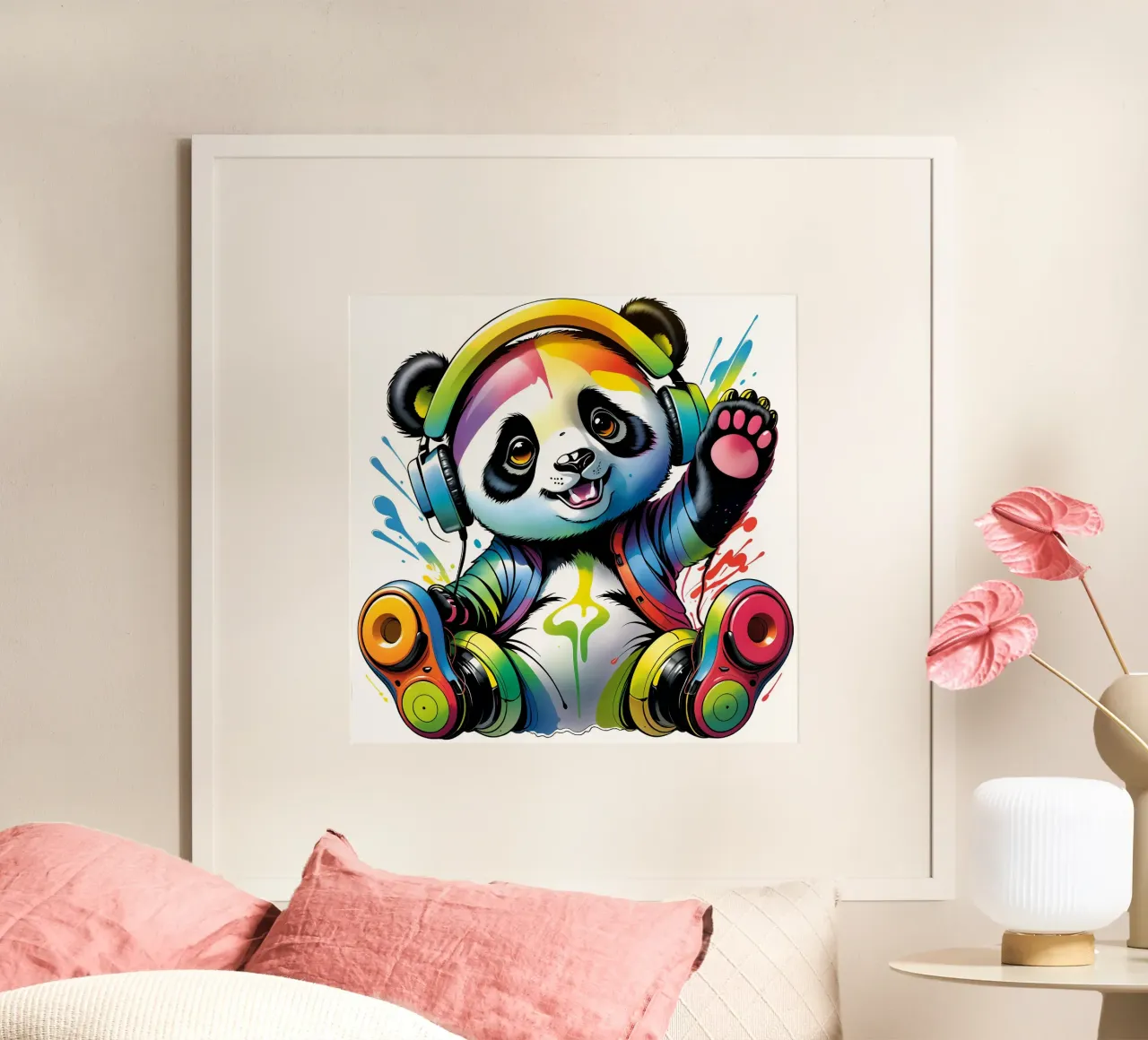 Piccolo panda con cuffie carta hahnemühle da MakArena