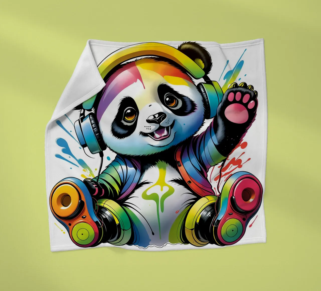 Piccolo panda con cuffie coperta in pile da MakArena